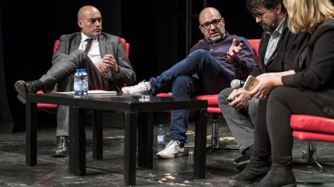 Inauguració de la Catosfera 2016 a l'Auditori La Mercè de Girona, amb Genís Roca, Josep Maria Ganyet i Saül Gordillo, moderats per Mariola Dinarès (Catalunya Ràdio). 13 d'octubre de 2016