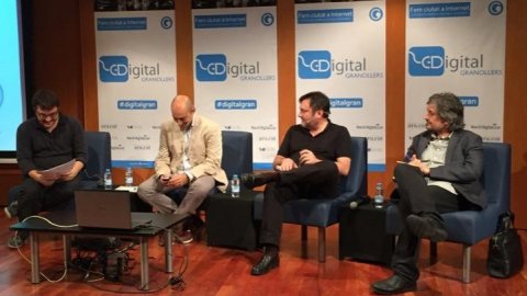 Sessió sobre periodisme a Granollers Digital amb els directors de l'Ara, Carles Capdevila; Nació Digital, Salvador Cot; i Sentit Crític, Roger Palà; i el cap de continguts digitals d'El Periódico, Saül Gordillo. Auditori de Granollers. 4 d'octubre de 2014