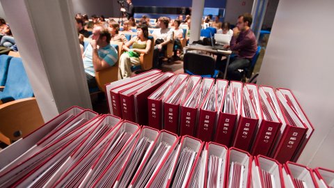 Manual d'acollida de l'Agència Catalana de Notícies (ACN). Presentació a la trobada de treballadors de l'ACN al Museu d'Història de Catalunya. 18 de setembre de 2009. Foto: Mikel Laburu