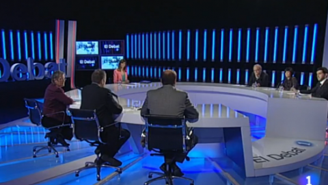 El Debat de la 1 de Televisió Espanyola (TVE) a Catalunya, amb el cap de l'oposició i president del grup parlamentari del PSC al Parlament de Catalunya, Joaquim Nadal. Sant Cugat del Vallès. 3 de maig de 2012