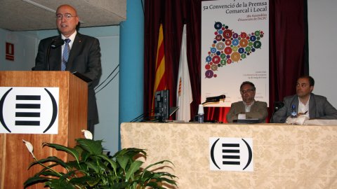 Intervenció del conseller de Cultura i Mitjans de Comunicació, Joan Manuel Tresserras, en la 5a Convenció de la Premsa Comarcal, celebrada a Les Borges Blanques. 29 de maig de 2010. Foto: Eduard García (ACN)