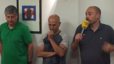 El director de Catalunya Ràdio, Saül Gordillo, al comiat per jubilació de Joan Gelabert i Francesc Falcó com a treballadors de l'emissora. Barcelona. 1 de juliol de 2016 