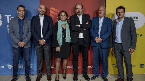 Presentació de la nova temporada de Catalunya Ràdio i TV3 als anunciants, amb els directors de Catalunya Ràdio, Saül Gordillo; de TV3, Vicent Sanchis; i de Comercial i Màrqueting, Martí Patxot. Hotel Iberostar Barcelona Center. 27 de setembre de 2018. Foto: Adrià Nebot