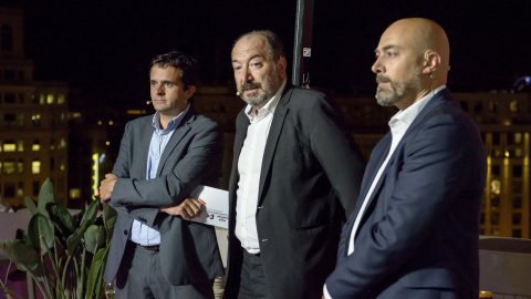 Presentació de la nova temporada de Catalunya Ràdio i TV3 als anunciants, amb els directors de Catalunya Ràdio, Saül Gordillo; de TV3, Vicent Sanchis; i de Comercial i Màrqueting, Martí Patxot. Hotel Iberostar Barcelona Center. 27 de setembre de 2018. Foto: Adrià Nebot