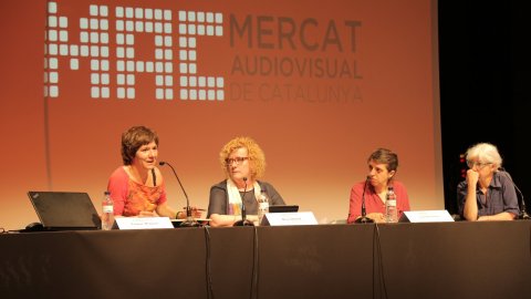 Neus Bonet i Empar Moliner, de Catalunya Ràdio, al Mercat de l'Audiovisual de Catalunya (MAC) a Granollers. 7 de juny de 2018