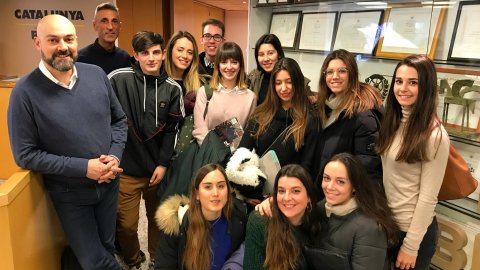 Sessió del director de Catalunya Ràdio, Saül Gordillo, amb estudiants de la Facultat Blanquerna del catedràtic Josep Lluís Micó a Catalunya Ràdio. Barcelona. 27 de febrer de 2018