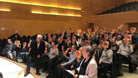 Final de la copa Enigmàrius 2018 del programa 'El matí de Catalunya Ràdio' a l'Auditori AXA de L'illa Diagonal, amb Màrius Serra. Barcelona. 19 de desembre de 2018