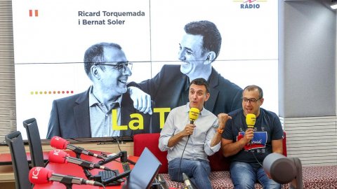 Ricard Torquemada i Bernat Soler, de LaTdT, intervenen en la presentació de la temporada 2019-2020 de l'emissora i inauguració del nou estudi 2, l'estudi d'iCat. Barcelona. 29 d'agost de 2019