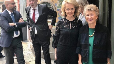 El director de Catalunya Ràdio, Saül Gordillo, amb la consellera de Cultura, Mariàngela Vilallonga, la presidenta del Palau de la Música, Mariona Carulla, i el diputat del Parlament Lluís Font. Concurs internacional de cors 'Let the peoples sing 2019' de Catalunya Música al Palau de la Música Catalana. Barcelona. 13 d'octubre de 2019 