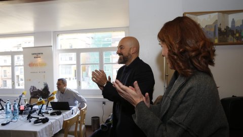 El director de Catalunya Ràdio, Saül Gordillo, assisteix al programa especial de Catalunya migdia amb Òscar Fernárndez i Empar Moliner amb oients al restaurant Boira de Girona, tertulians gironins i entrevista a l'alcaldessa de la ciutat, Marta Madrenas. Girona. 14 de gener de 2020