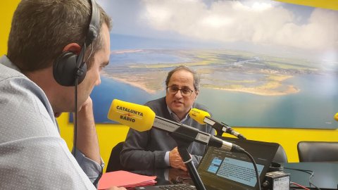 Programa especial Catalunya migdia amb Òscar Fernández des de Deltebre amb motiu dels efectes del temporal Gloria al delta de l'Ebre, amb el president de la Generalitat, Quim Torra. Deltebre. 22 de gener de 2020