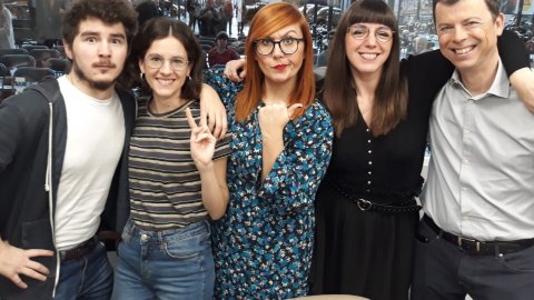 El director de Catalunya Ràdio, Saül Gordillo, inaugura el nou estudi de Catalunya Ràdio al Museu de la Ciència i de la Tècnica de Catalunya mNACTEC, amb la directora general del Patrimoni Cultural, Elsa Ibar, el regidor d'Economia Social i Innovació, Universitats, Turisme i Projectes Audiovisuals, Josep Forn, i el director del museu, Jaume Perarnau. Programa especial de L'apocalipsi del matí de Catalunya Ràdio per estrenar l'estudi 17. Terrassa. 11 de febrer de 2020