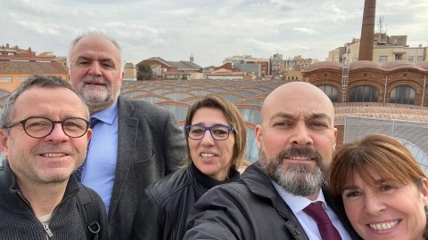 El director de Catalunya Ràdio, Saül Gordillo, inaugura el nou estudi de Catalunya Ràdio al Museu de la Ciència i de la Tècnica de Catalunya mNACTEC, amb la directora general del Patrimoni Cultural, Elsa Ibar, el regidor d'Economia Social i Innovació, Universitats, Turisme i Projectes Audiovisuals, Josep Forn, i el director del museu, Jaume Perarnau. Programa especial de L'apocalipsi del matí de Catalunya Ràdio per estrenar l'estudi 17. Terrassa. 11 de febrer de 2020