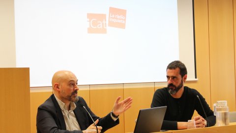 El director de Catalunya Ràdio, Saül Gordillo, pronuncia una xerrada a la Universitat de Vic sobre l'emissora musical i cultural iCat. Vic. 9 de febrer de 2020