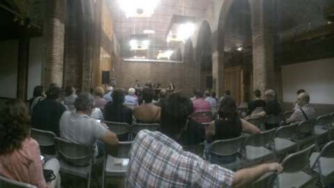 Presentació del llibre Sobirania.cat, del periodista Saül Gordillo, amb l'expresident del Parlament Ernest Benach; l'antropòloga i presidenta d'STIC.cat, Trina Milan; i el periodista Ivan Rodon, al Centre d'Art Cal Massó, de Reus. 15 de setembre de 2014