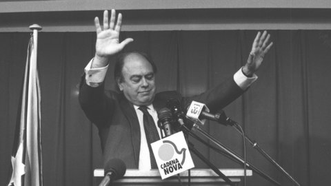 El president de la Generalitat i de Convergència, Jordi Pujol, al congrés de la Joventut Nacionalista de Catalunya (JNC) el 1991. Calella