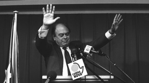 El president de la Generalitat i de Convergència, Jordi Pujol, al congrés de la Joventut Nacionalista de Catalunya (JNC) el 1991. Calella 