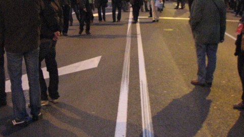 Manifestació Som una nació i diem prou!, organitzada per la Plataforma pel Dret de Decidir, a la Via Laietana. Barcelona. 1 de desembre de 2007