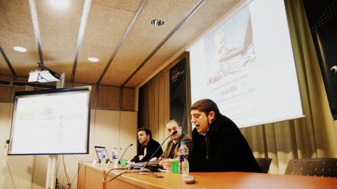 Presentació del diari digital del Vallès Oriental aravalles.cat a Granollers, amb Eduard Mas, Joan Camp i Saül Gordillo. Granollers. 27 de gener de 2010