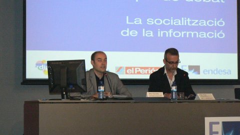 Jornada Diari Jove d'El Periódico a la seu d'Endesa, amb els periodistes Pep Puig i Saül Gordillo. Barcelona. 22 de maig de 2013