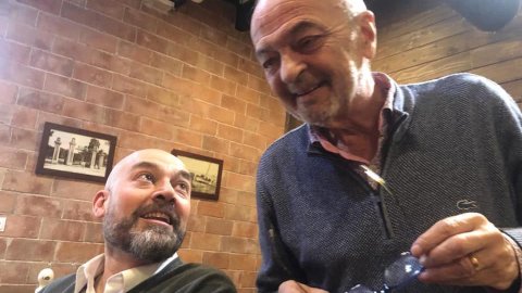 Els periodistes Manuel Cuyàs i Saül Gordillo al sopar anual pel patró Sant Francesc de Sales. Mataró. 31 de gener de 2020