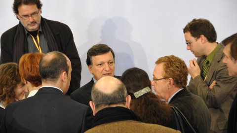 Trobada de periodistes catalans amb el president de la Comissió Europea, José Manuel Durao Barroso, posterior a la roda de premsa sobre Cinc Anys d'una UE Ampliada. Palau de Congressos. Praga. 2 de març de 2009
