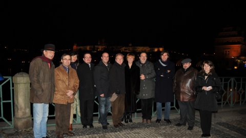 Sopar de periodistes catalans amb Joaquín Almunia, eurocomissari d'Economia. Praga. 1 de març de 2009