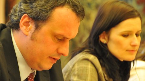 Tomás Pojar, viceministre d'Afers Exteriors. Reunió de periodistes catalans al Ministeri d'Afers Exteriors de Txèquia, al Palau Czernin. 3 de març de 2009