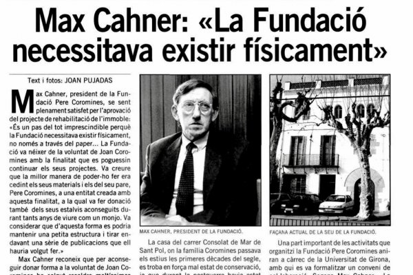 Repòrter, desembre de 2000 | Max Cahner: «La Fundació necessitava existir físicament»
