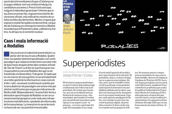 Article de Josep Ferrer sobre el llibre de Saül Gordillo 'Superperiodistes en l'era de la sobreinformació'.