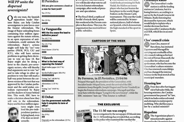 Catalonia Today, April 27, 2006 | Will PP unite the dispersed sovereignists?