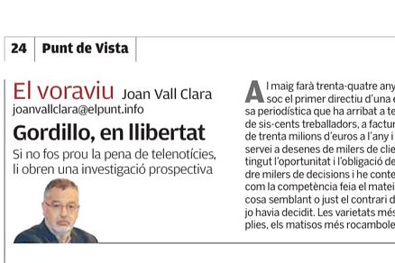 Article de Joan Vall Clara a la contraportada d'El Punt Avui del 29 de gener de 2023.
