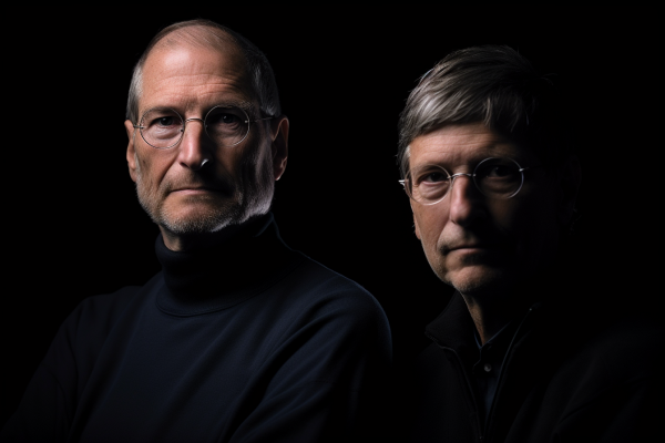 Steve Jobs i Bill Gates, en una imatge generada amb Midjourney, protagonitzen una 'entrevista impossible'