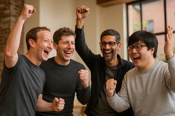 Mark Zuckerberg, Sam Altman, Sundar Pichai i Yichao 'Peak' Ji celebren els avenços més recents en IA. / ChatGPT